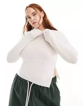 Белоснежный структурированный топ с длинными рукавами ASOS DESIGN Curve