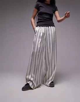 Белые атласные широкие брюки в тонкую полоску Topshop