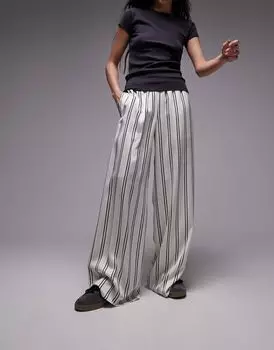 Белые атласные широкие брюки в тонкую полоску Topshop