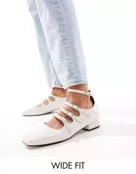 Белые балетки широкого кроя ASOS Wide Fit Liberty Mary Jane