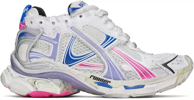 Белые беговые кроссовки Balenciaga, White/Lilac/Neon pink/Navy