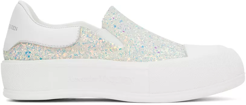 Белые блестящие слипоны Alexander McQueen