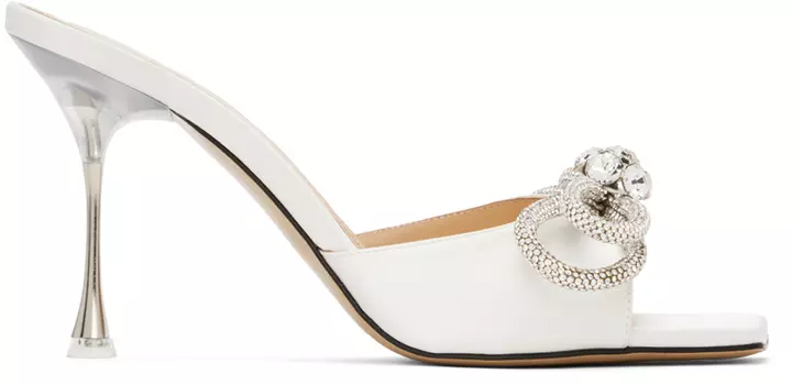 Белые босоножки на каблуке с двойным бантом 95 MACH & MACH