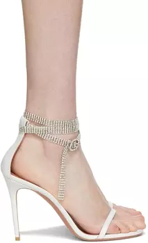 Белые босоножки на каблуке с кристаллами Giorgia Amina Muaddi