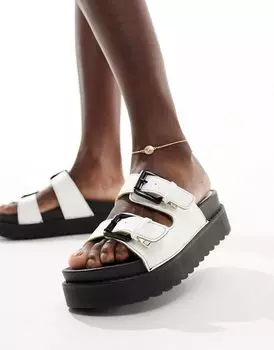Белые босоножки на платформе с двойной пряжкой French Connection