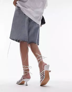 Белые босоножки на среднем каблуке с завязкой на щиколотке Topshop Wide Fit Ariel