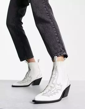 Белые ботильоны в западном стиле ASOS DESIGN Roxanne с контрастной строчкой
