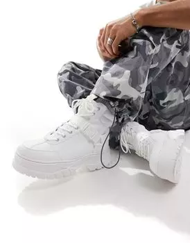 Белые ботинки из искусственной кожи на шнуровке ASOS DESIGN на массивной подошве