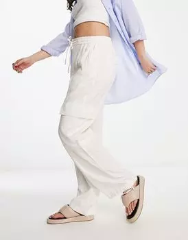 Белые брюки-карго из смесового льна ASOS