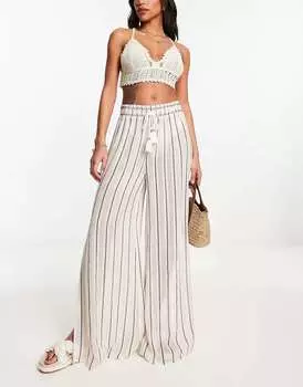 Белые брюки-палаццо в однотонную полоску River Island