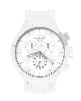 Белые часы в клетку на белом силиконовом ремешке Swatch, белый
