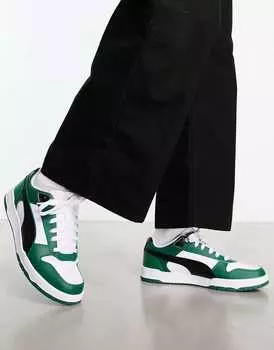 Белые, черные и зеленые кроссовки Puma RBD Game Low