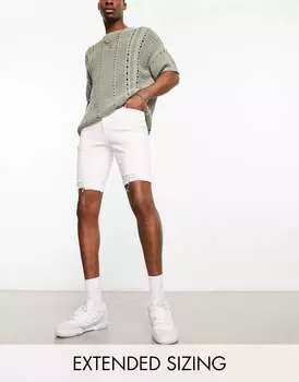 Белые джинсовые шорты скинни стандартной длины с рваными краями ASOS