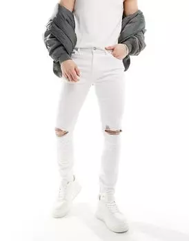Белые джинсы с эффектом стрейч и рваными краями ASOS DESIGN