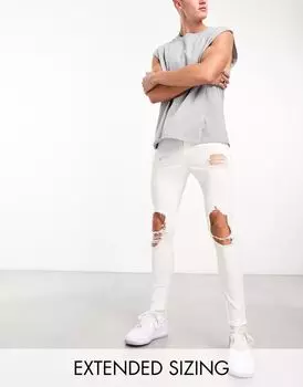 Белые джинсы с крупными разрывами ASOS Power Stretch Spray