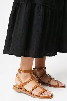 Белые гладиаторы на плоской подошве с шипами Oasis, коричневый