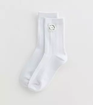 Белые хлопковые носки в рубчик с логотипом New Look, белый