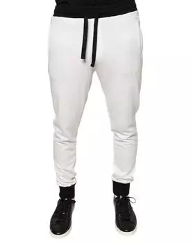 Белые хлопковые облегающие мужские спортивные штаны Jogger Dolce & Gabbana