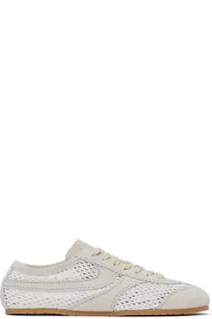 Белые и бежевые замшевые кроссовки Dries Van Noten