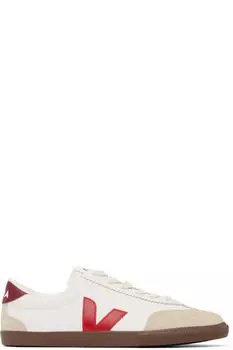 Белые и красные кожаные кроссовки Volley VEJA