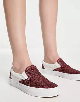 Белые и красные кроссовки Vans Slip-On