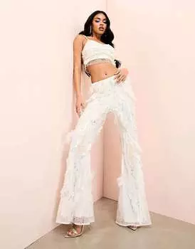 Белые и серебристые брюки с узором бабочка ASOS LUXE