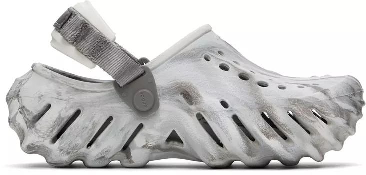 Белые и серые Эхо Мраморные Сабо Crocs, Moonlight/Multi