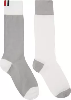 Белые и серые носки Funmix Classic с 4 полосками из джерси длиной до середины голени Thom Browne