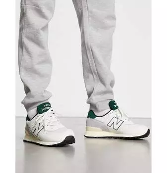 Белые и темно-зеленые кроссовки New Balance 574