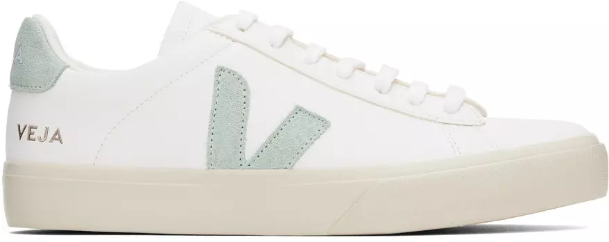 Белые и зеленые кожаные кроссовки Campo VEJA