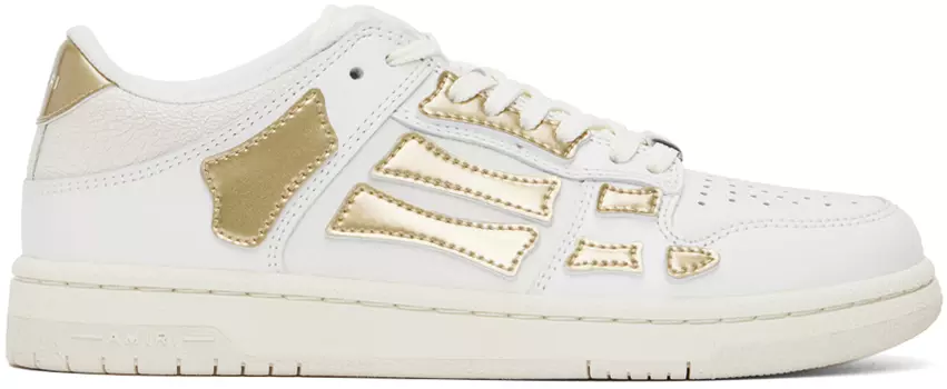 Белые и золотые металлические кроссовки Skel Top Low AMIRI, белый/золотой