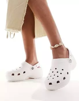Белые классические сабо на платформе Crocs