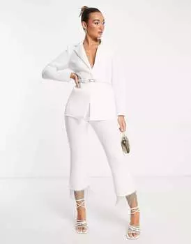 Белые костюмные брюки из джерси с бахромой из стразов ASOS