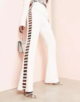 Белые костюмные брюки-клеш с вырезом из страз ASOS LUXE — часть комплекта