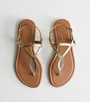 Белые кожаные босоножки с закрученным носком New Look, золотой