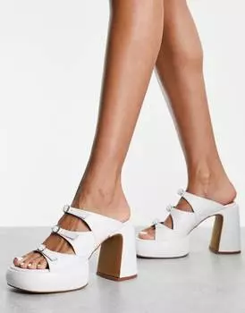 Белые кожаные мюли на платформе с пряжкой Topshop Regan