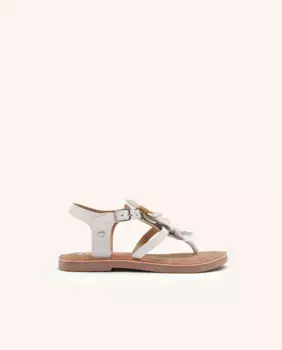 Белые кожаные сандалии для девочек с цветочным декором и мягкой стелькой Gioseppo, белый