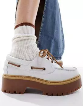 Белые кожаные туфли-лодочки на платформе с тремя люверсами Timberland Stone Street