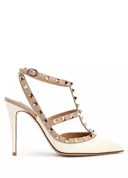 Белые кожаные туфли на каблуке rockstud Valentino Garavani