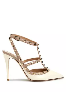 Белые кожаные туфли на высоком каблуке rockstud Valentino Garavani