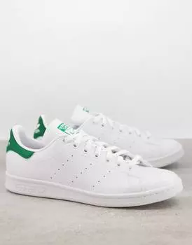 Белые кроссовки adidas Originals Stan Smith с зеленым язычком