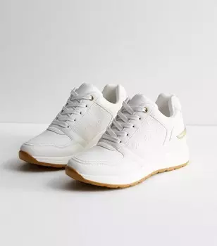 Белые кроссовки на перфорированной танкетке со шнуровкой New Look, белый