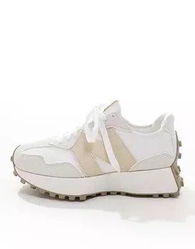 Белые кроссовки New Balance 327 с бежевыми деталями