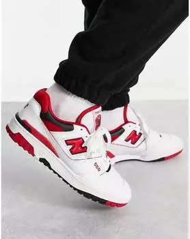 Белые кроссовки New Balance 550 с красными деталями