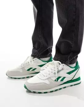 Белые кроссовки Reebok Classic Leather 1983 Vintage с зеленой отделкой