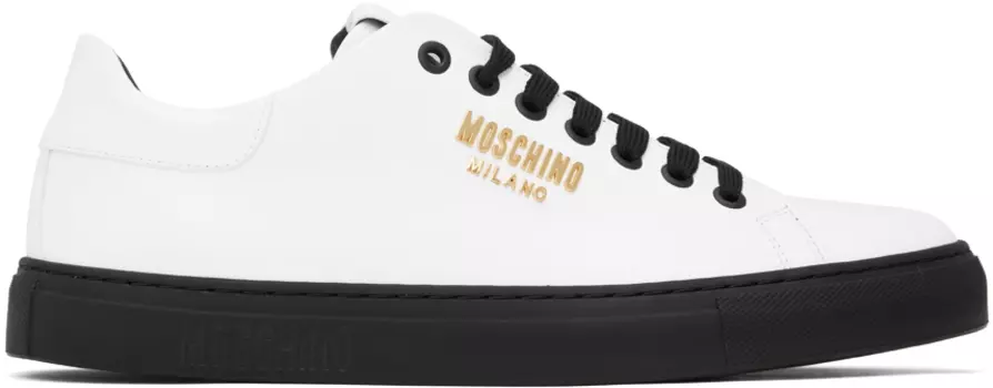 Белые кроссовки с фурнитурой и логотипом Moschino