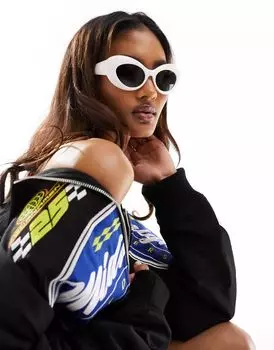 Белые круглые солнцезащитные очки Versace со скошенной кромкой