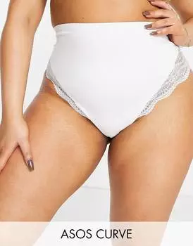 Белые кружевные трусики с завышенной талией и завышенной талией ASOS DESIGN Curve Contouring