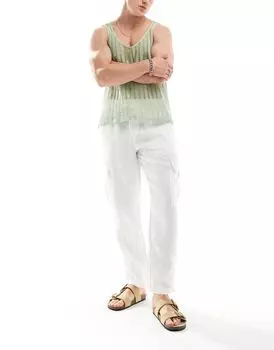 Белые льняные брюки Cotton:On Cargo