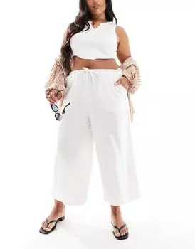 Белые льняные брюки-кюлоты без застежек ASOS DESIGN Curve